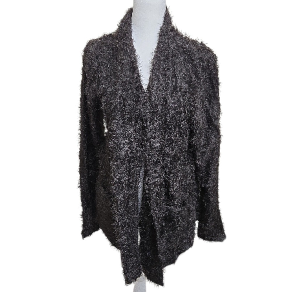 Colleen Lopez Shaggy Waterfall Cardigan Open Front‎ Cozy Lounge Women's Large